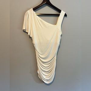 One sleeve rouched white top